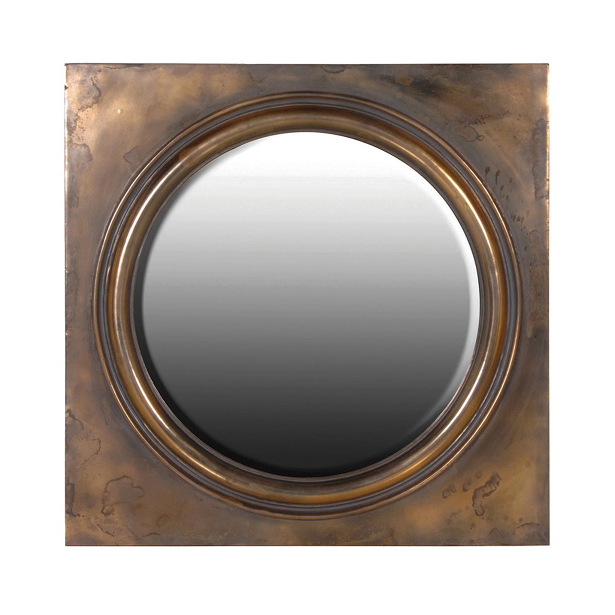 Distressed Bronze Circle Square Mirror